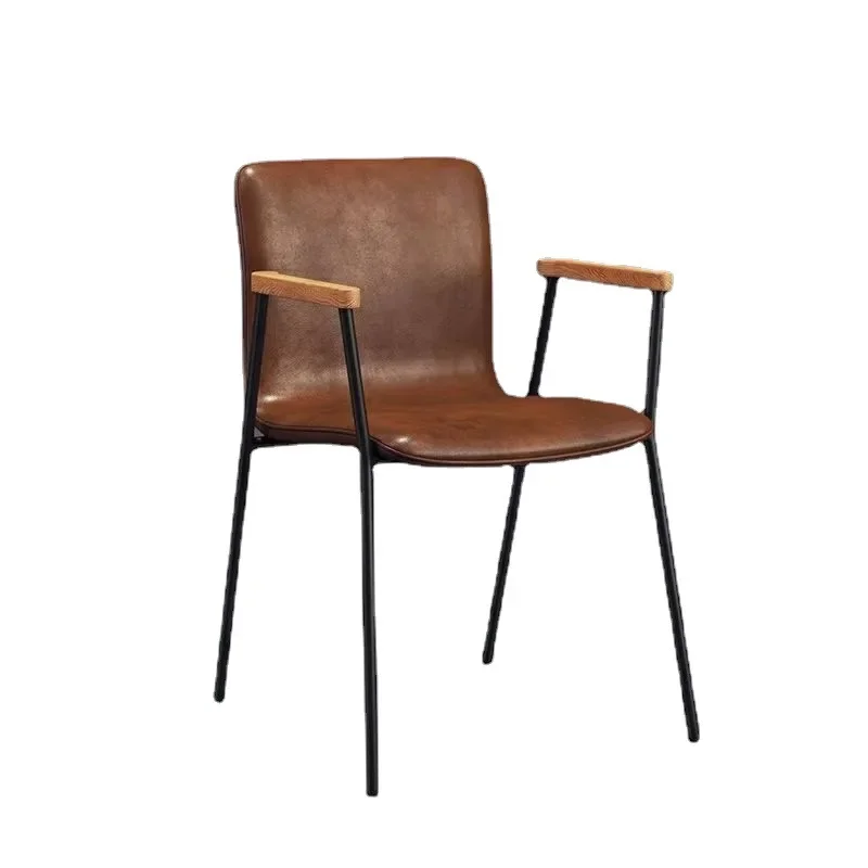 Simple Backrest Leather Dining Chair Modern Designer Iron Art Office Stool Nordic Retro Industrial Style Coffee