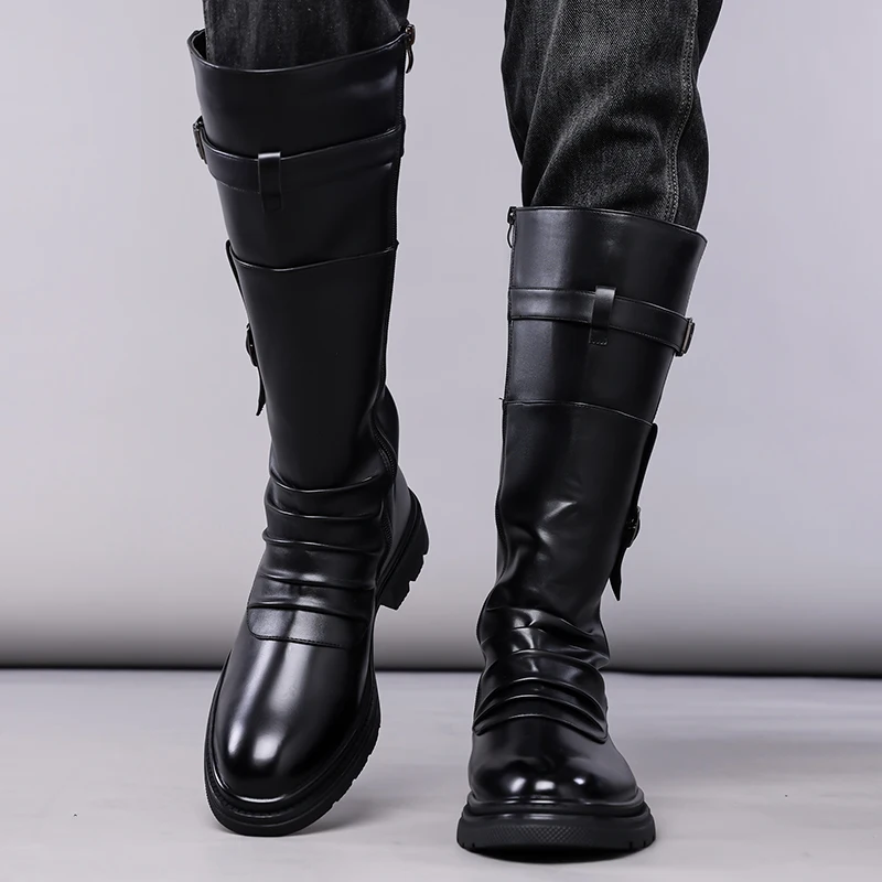 Herren Herbst Winter Vintage Outdoor Lange Stiefel Britischer Stil Arbeitsstiefel Hoher Schaft Herren Lederstiefel-1307 – Detail 5