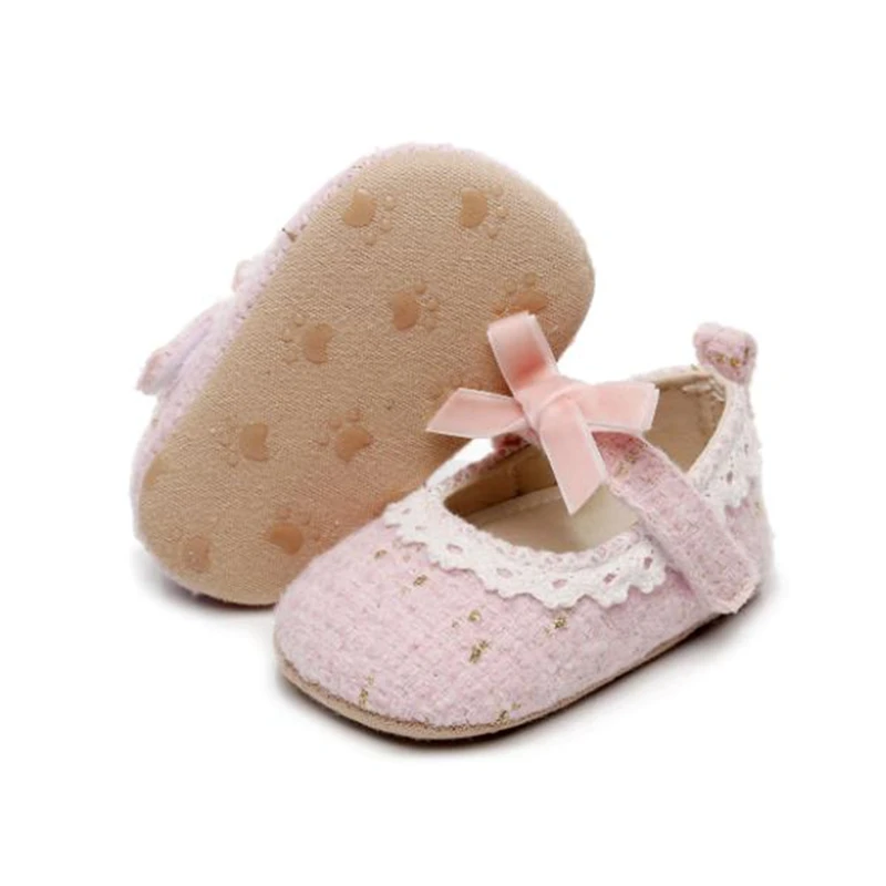 

Baby Girl Mary Jane Shoes 3D Bow Lace Trim First Walking Shoes Cute Princess Shoes for Spring Fall