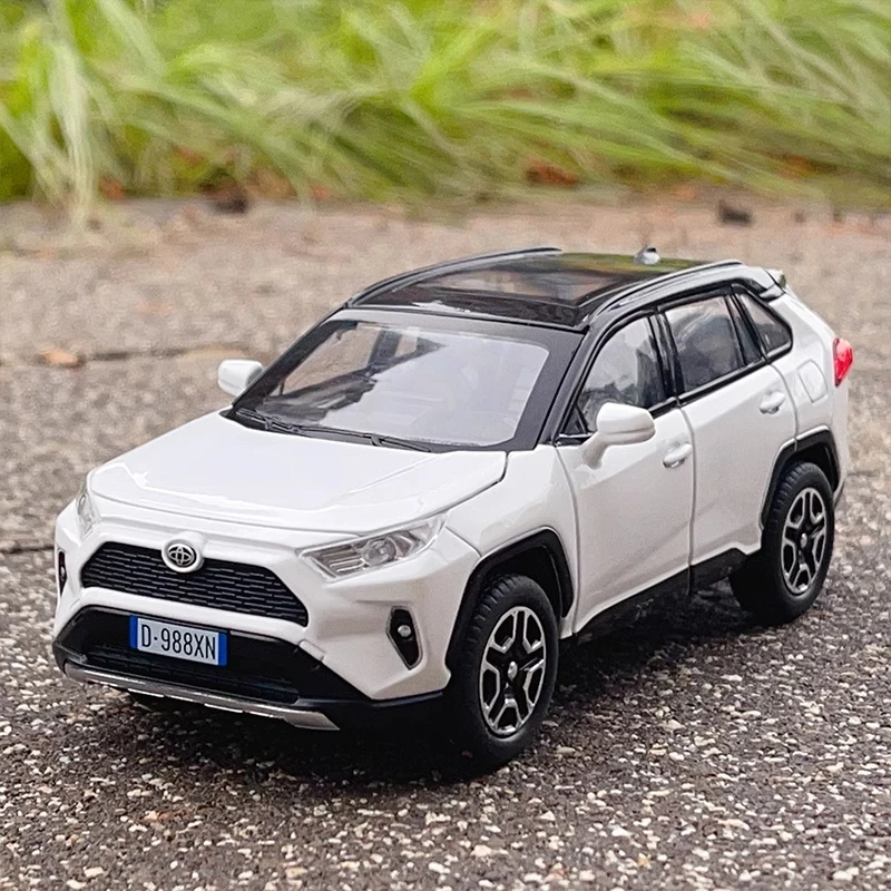 1:32 Toyota RAV4 SUV 2023 odlew stopu zabawkowy modelu samochodu obsady, dźwięk i światło wyciągnąć zabawki dla dzieci kolekcjonerskie prezent urodzinowy