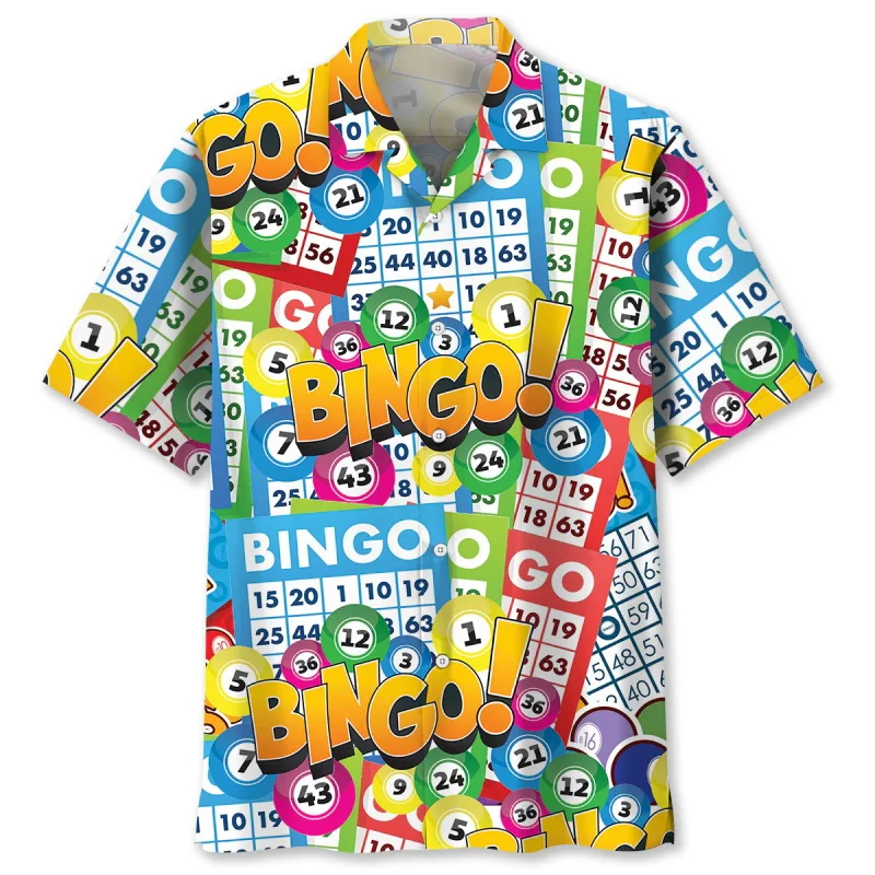 Fun Bingo Game 3D Printed Men's Short Sleeved Shirt, Summer Retro Daily Hawaiian Shirt