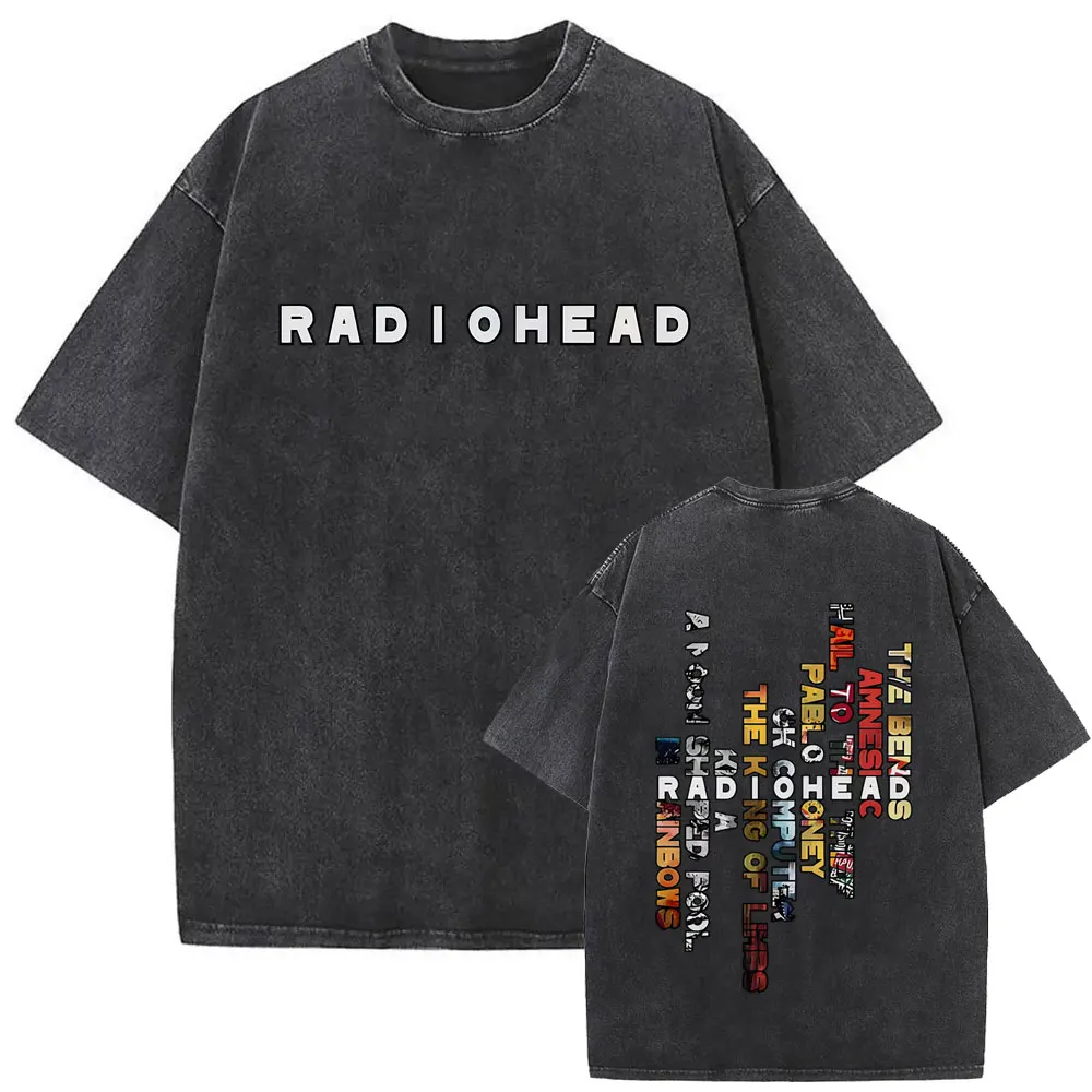 Washed Vintage Radiohead Music Album Cover Graphic T-shirt Men Women Retro Rock Gothic T Shirt Men's 90s Oversized Short Sleeve