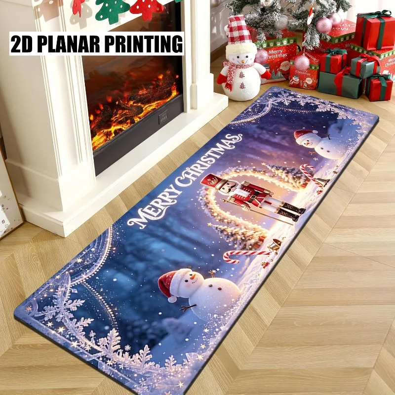 Trendy Printed Winter Xmas Long Runner Rug Cute Gingerbread Man Candy Cane Snowflake Print Carpet Indoor Floor Rug for Kitchen