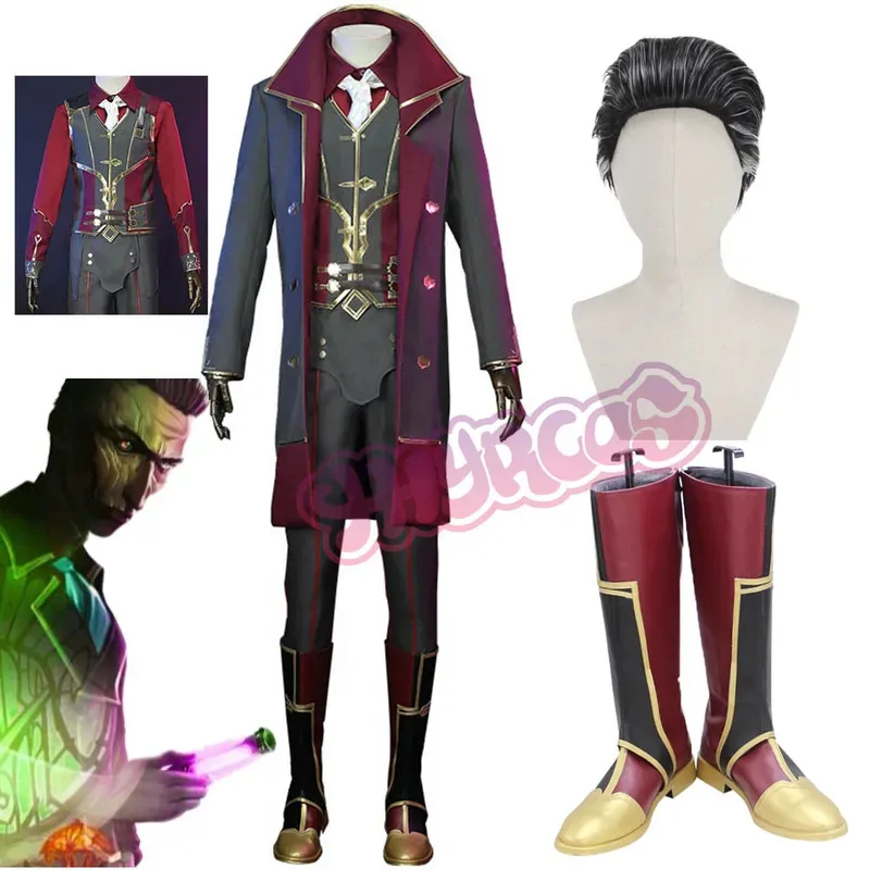 

Аниме-игра LOL Arcane Silco, карнавальный костюм, парик, военная форма, плащ, ботинки для взрослых, мужской костюм на Хэллоуин, Рождественскую вечеринку dl;1