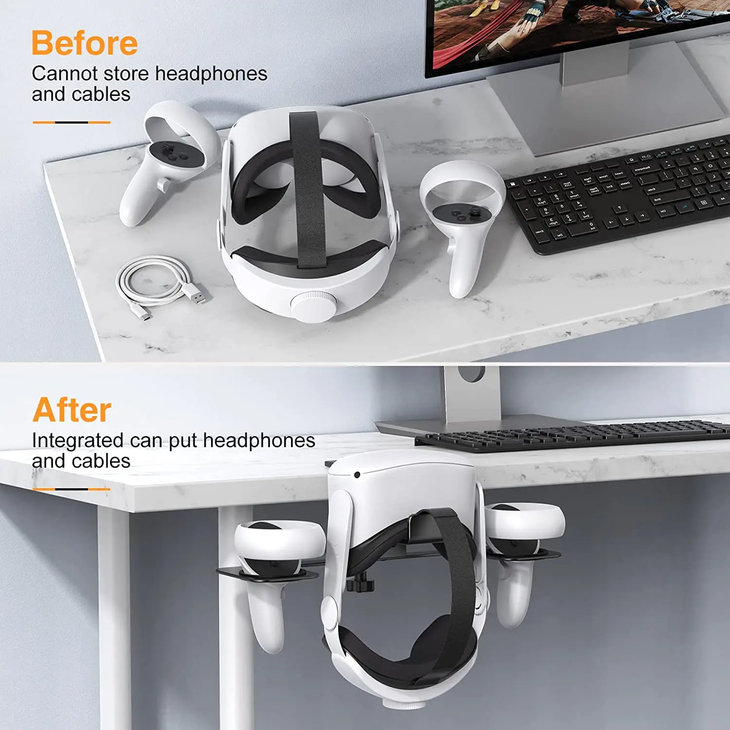 HUNDAI-Soporte de escritorio de aleación de aluminio puro, estación Simple de ahorro de espacio para Oculus Quest 2/Meta Quest Pro VR, accesorios