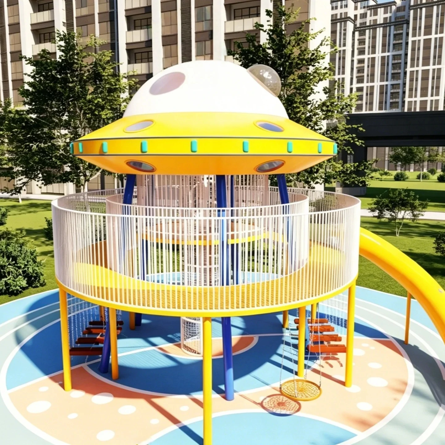 Kids Outdoor Zoo - UFO Themed Amusement Equipment, 500kg Capacity