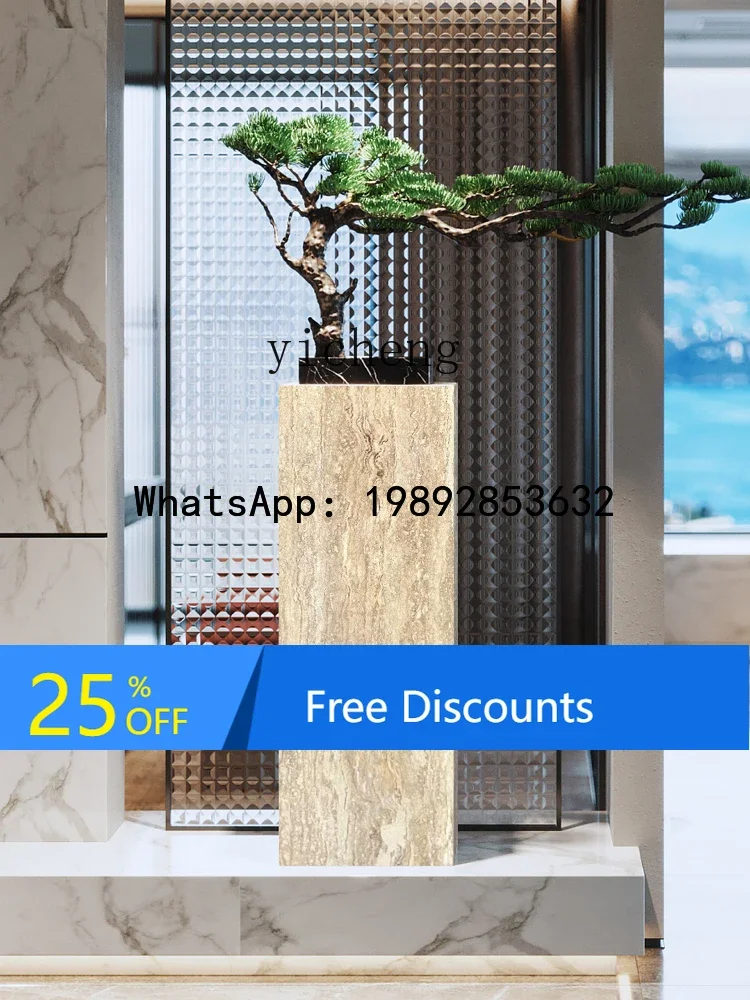 L2-5   marble base sculpture table, living room,  antique yellow cave stone pillar