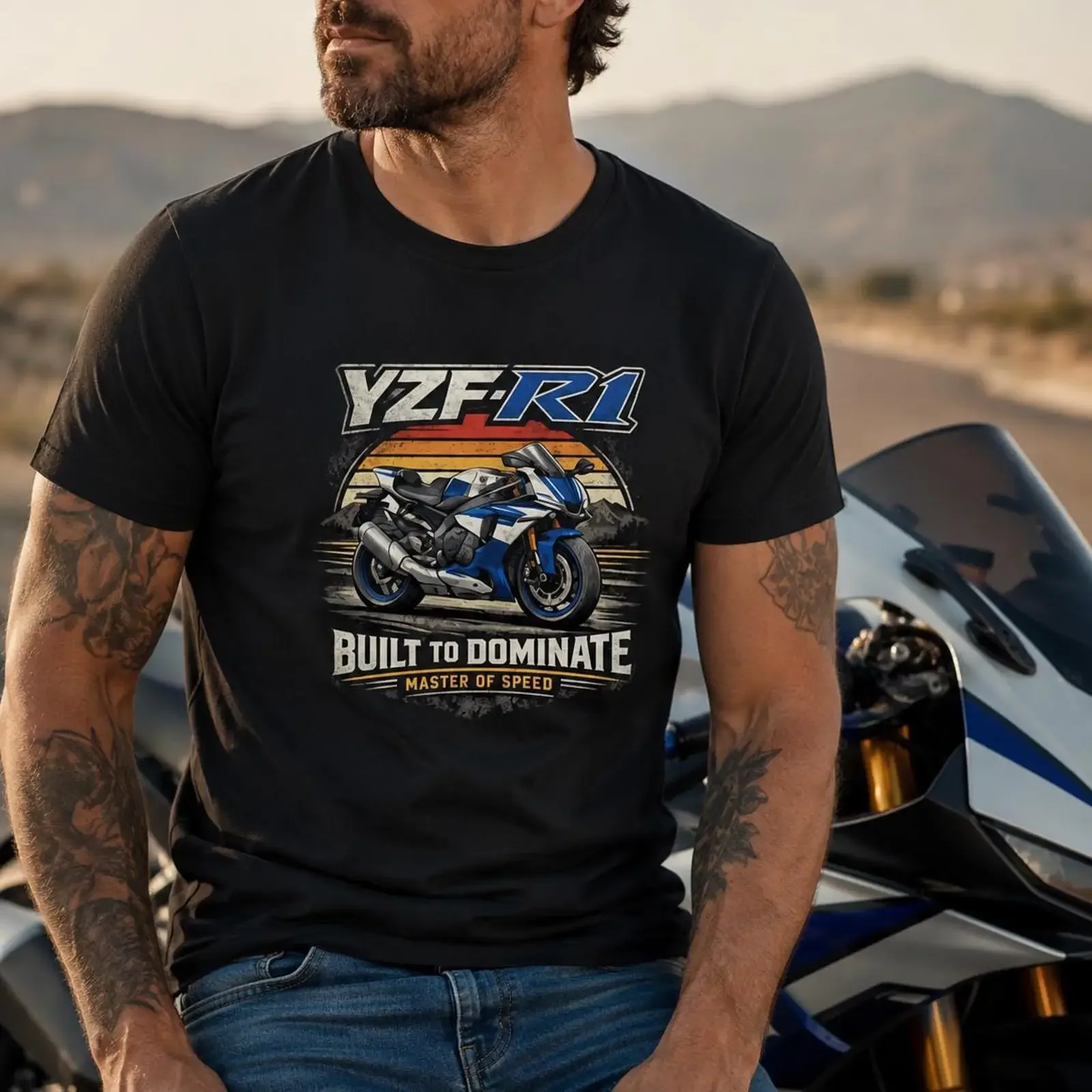 Vintage YZF R1 Built To Dominate Sport Motorcycle T Shirt for Supersport Racing Biker Rider Casual Men vintage Washed Stylish