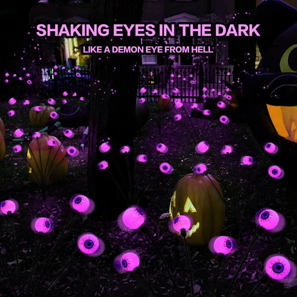 ديكور الهالوين في الهواء الطلق ضوء عين مخيف بالطاقة الشمسية 6/8/10LED ضوء مسار الهالوين الشمسي يدوم حتى 20 ساعة ديكور حفلات الهالوين