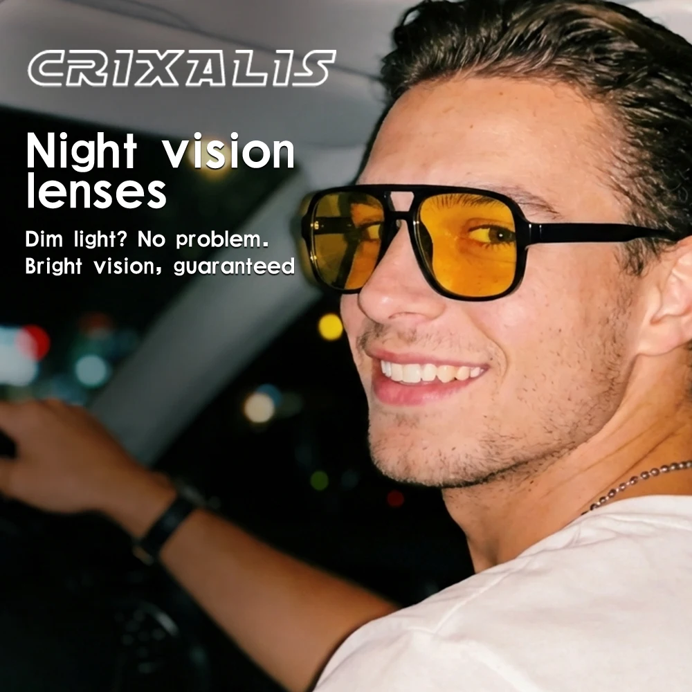 CRIXALIS Nachtsichtbrille für Herren und Damen, blendfrei, Nachtfahrbrille, gelbe Linse, zum Fahren, Laufen, entspiegelt, UV400