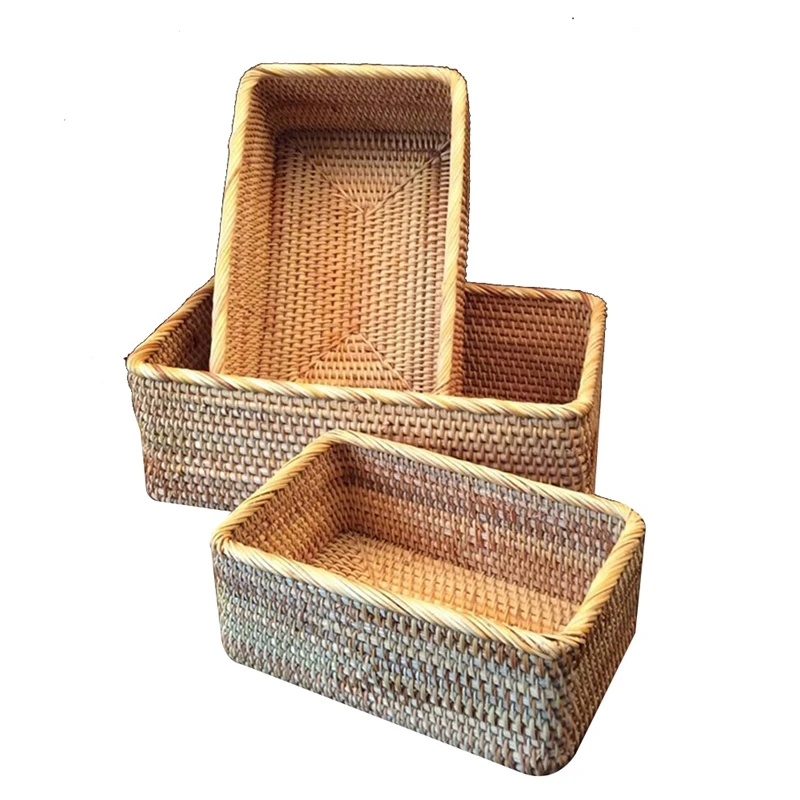 

HOT SALE 3PCS Hand-Woven Rattan Basket Storage Box Baskets For Organizing Vegetable Fruit Storage Box Organizer