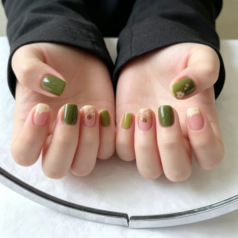 

24Pcs Fake Nails Spring/Summer Candy Colors with Small Flowers—Trendy Short-Style Press-On Nails Perfect As A Gift for Girls