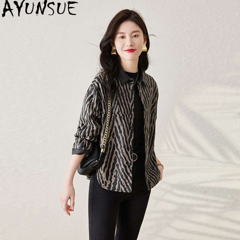 سترة نسائية من الجلد الطبيعي من AYUNSUE لعام 2025 سترات نسائية من جلد الغنم الحقيقي ملابس ربيع الخريف ملابس كوسوهها Жenskaya بألوان متباينة