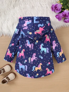 Girls Colorful Fleece Jacket 2 Autumn/Winter Fleece Warm And Cold Proof Girls' Colorful Printed Hooded Jacket For Casual Outings Medium To Long Length Jacket 2