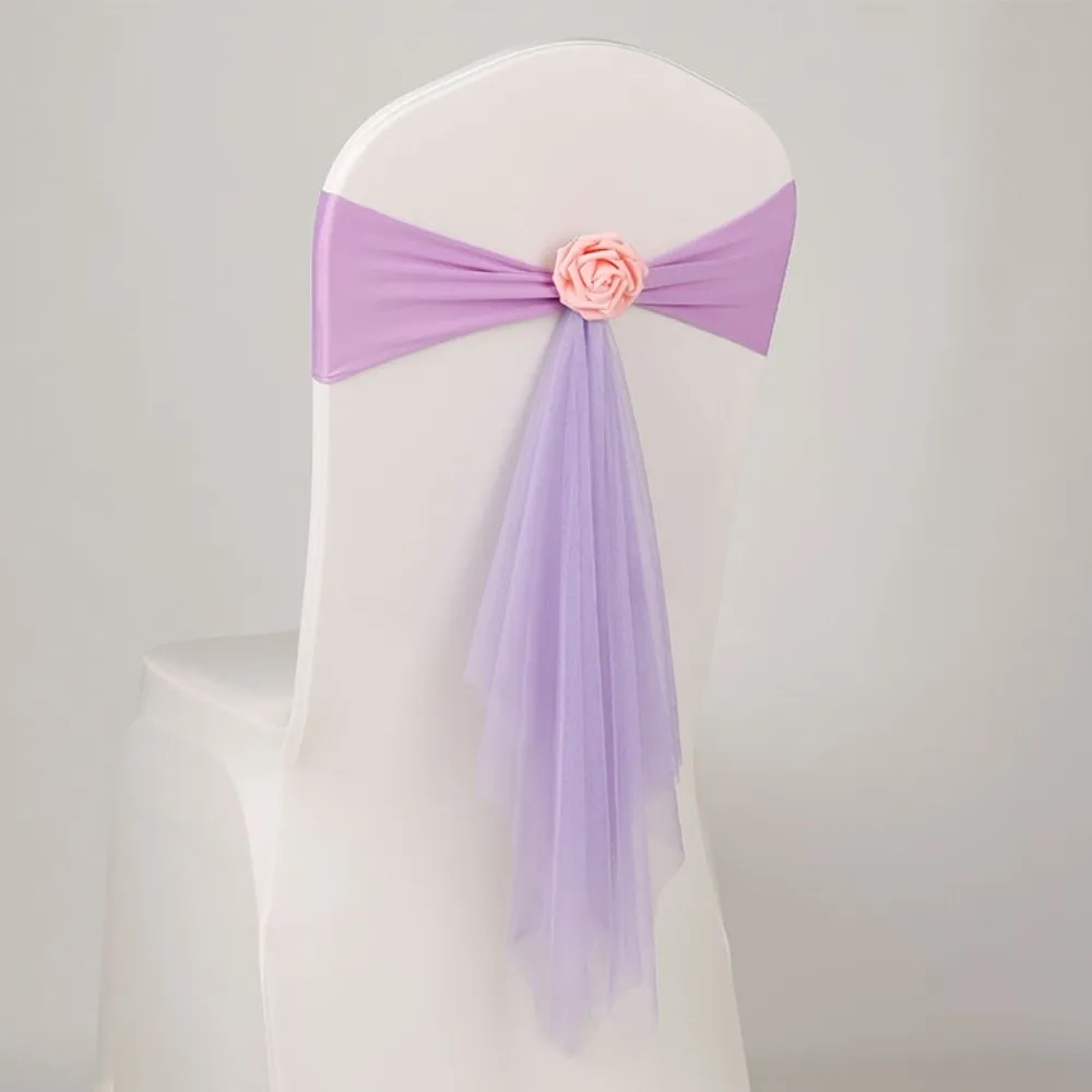 Bows Chair Back Bow Decorative Belt Rose Flower Ready Made Event Chair Straps Ties Fastening Elastic Band Satin Chair Sashes