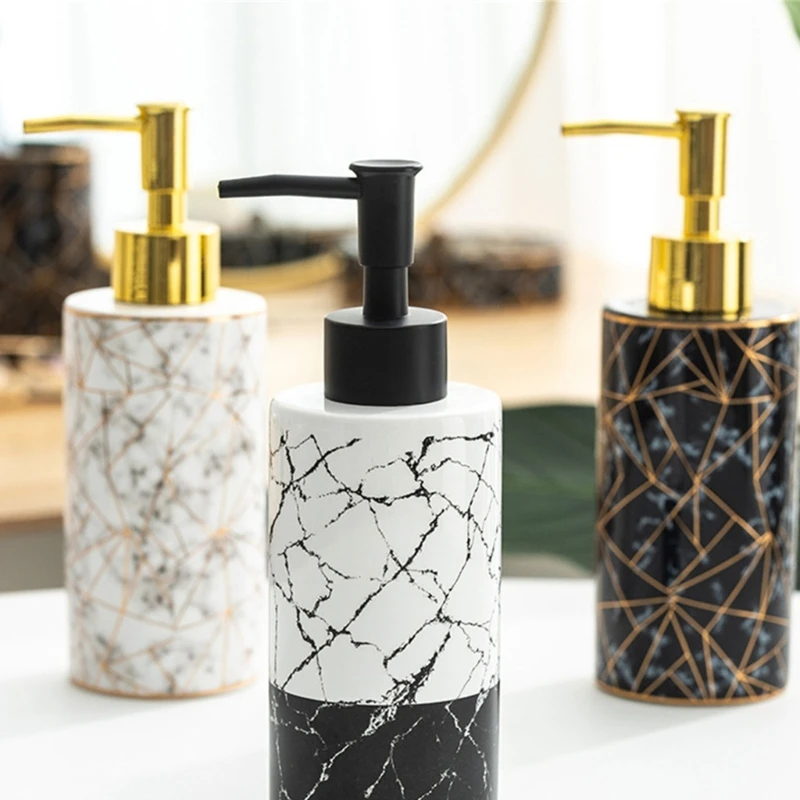 Dispensador de jabón de cerámica de mármol, 185mm de altura, 300ml, reutilizable y recargable para loción y corporal, almacenamiento de líquidos para el hogar