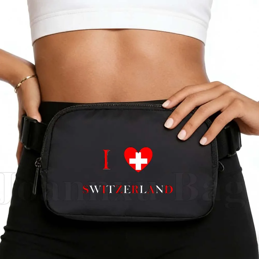 Switzerland Country Heart Flag Fashion Yoga Fanny Pack Sports Waist Yoga Mobile Bags Portable Unisex Fitness Running Womens Gift