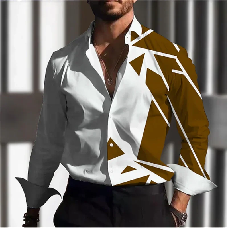 Golden Hawaii Shirts Men Fashion Shirt Luxury Floral Shirts Long Sleeve Beach Blouse European style Camisas Men Clothing Chain