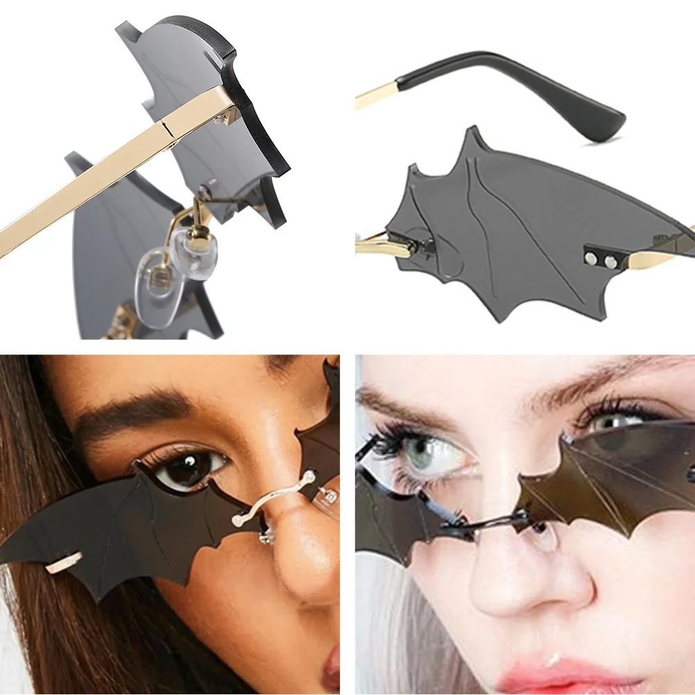 

1pc Funny Bat Shape Sunglasses Golden Frame Gray Lens Halloween Party Photo Props Decorative Eyewear for Men Women C01