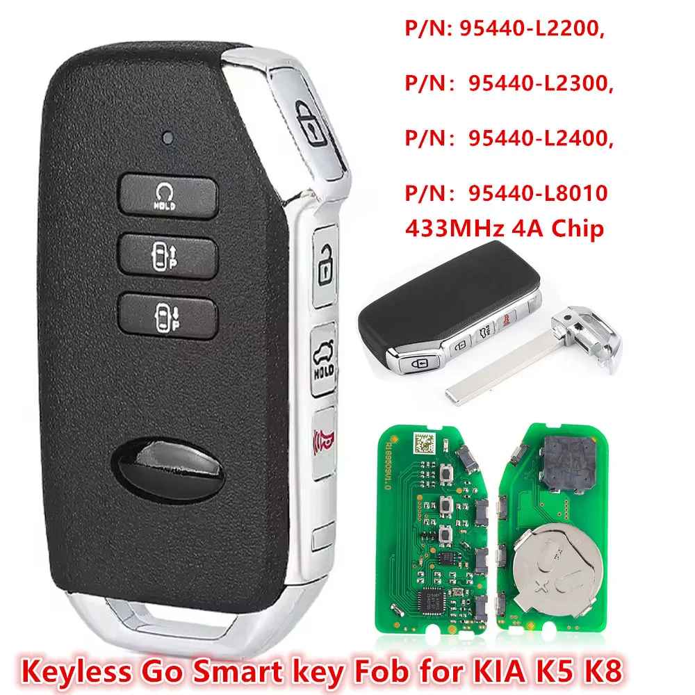 

KEYECU 95440-L2200 L2300 L2400 95440-L8010 Умный дистанционный ключ 7 кнопок 433 МГц 4A Чип без ключа для KIA K5 2020 2021 2022 K8