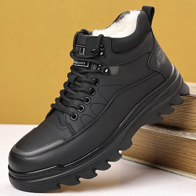 

Winter Genuine Leather Men High Top Boots High Quality Business Style Daily Men Plush Warm Snow Boots Hiking Shoes Zapatos Botas