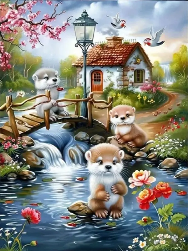 

House Otter Landscape AB Diamond Painting Kits Photo Art 5d Diy Full Square Round Mosaic Cross Stitch Embroidery Home Decor Gift