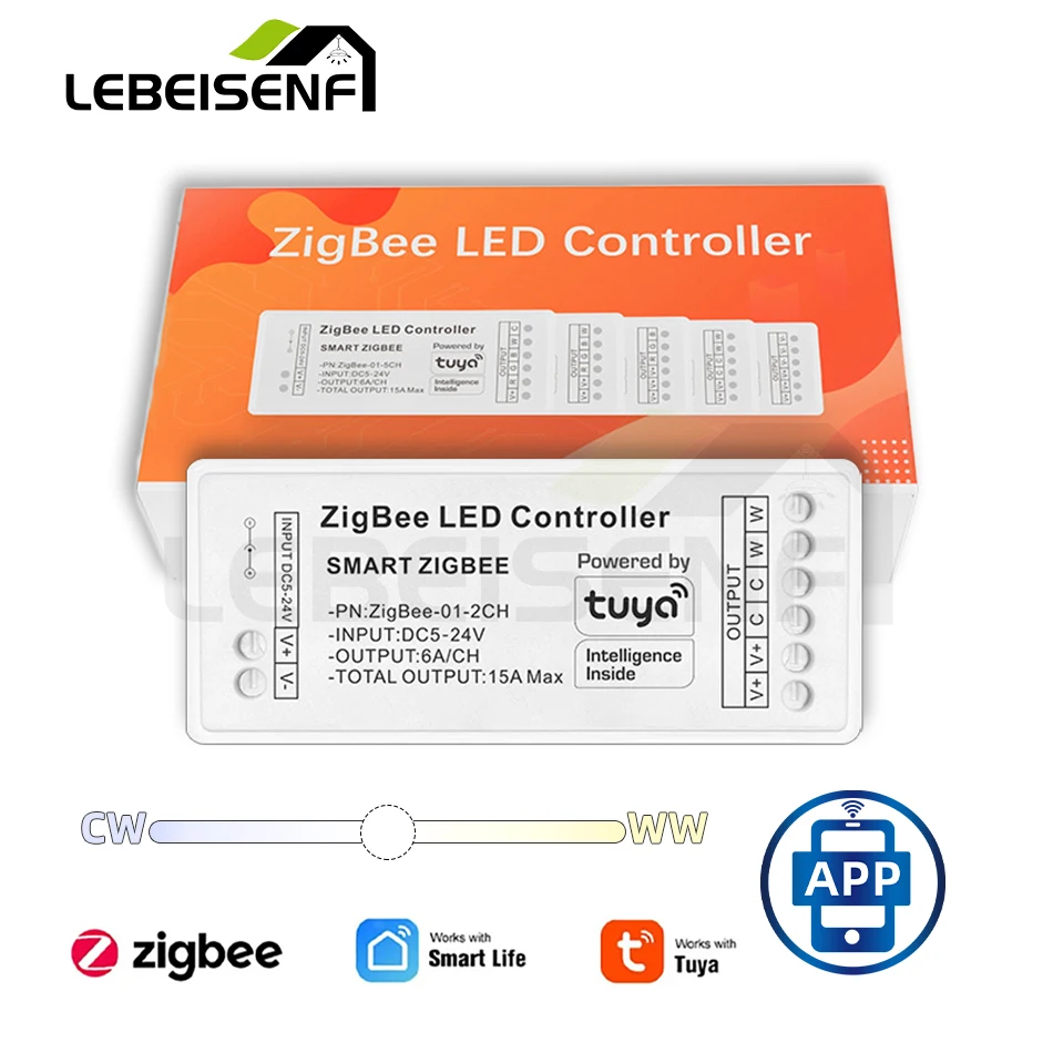 Tuya Zigbee 3.0 Smart LED Strip Controller DC5-24V RGB + CCT RGBW RGB CCT Single Color Dimmer Support Smart Life APP controllo vocale