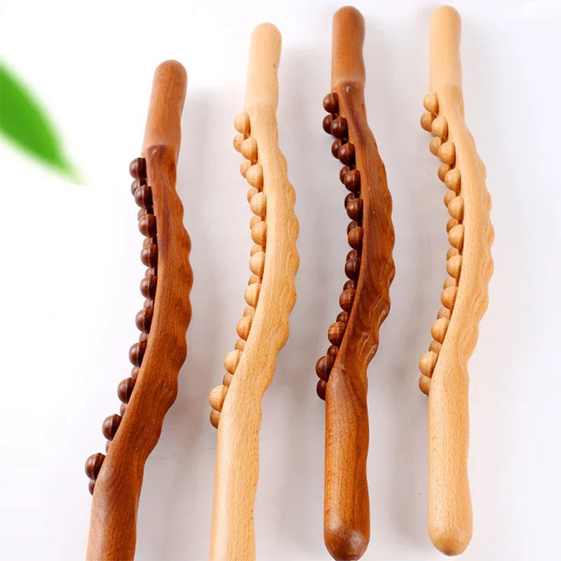 8/20 Beads Gua Sha Massage Stick Carbonized Wood Back Scrapping Meridian Therapy Wand Muscle Relaxing Body Massager Guasha