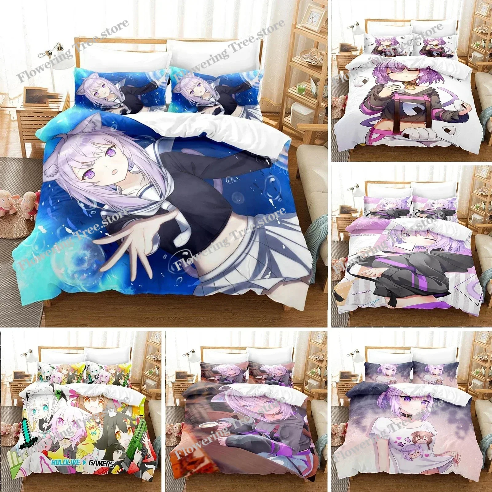 

Anime Nekomata Okayu Bedding Set Duvet Cover Bedroom Comforter Covers Single Twin King Size Quilt Cover Home Textile