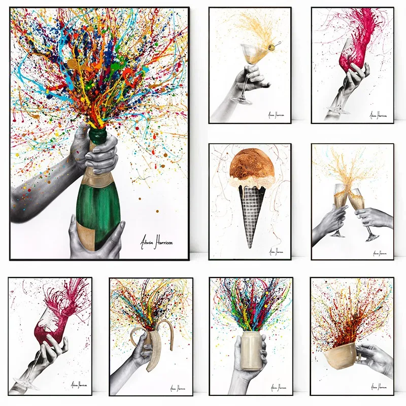 Abstract Graffiti Food Drink Ice Cream Champagne Posters and Prints Canvas Printing Wall Art Picture for Kitchen Cafe Home Decor