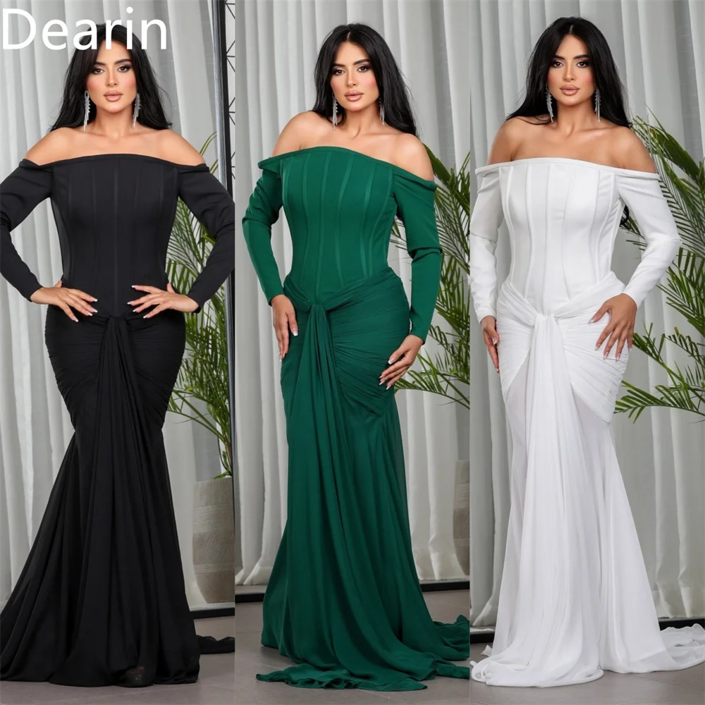 Customized Prom Dress Dearin Off-the-shoulder Mermaid Floor Length Skirts Draped Knot Bespoke Occasion Dresses Formal Saudi Arab