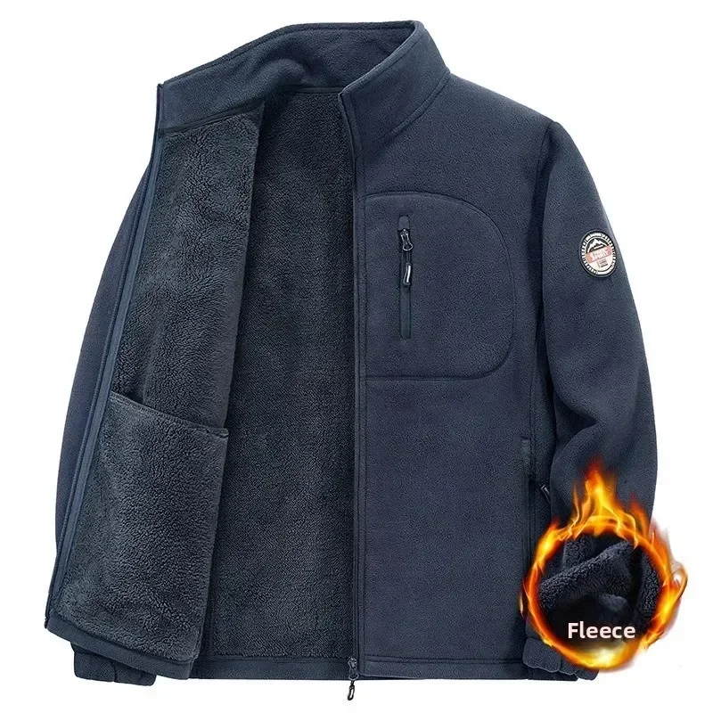 Polar Fleece and Fleece Jacket for Men, Autumn and Winter Loose Double-sided Thick Hoodie, Cardigan for Warmth, Oversized Stand