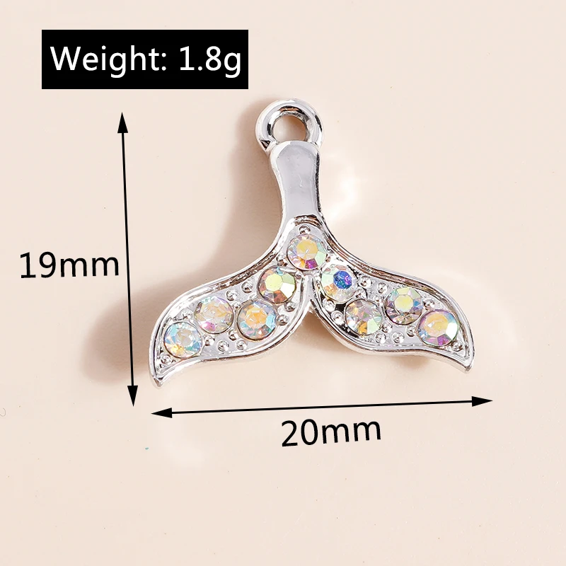 Leslie 10 Stück niedliche Kristall-Meerjungfrauen-Anhänger aus Legierung, Walflossen-Anhänger für Halskette, Armband, Ohrringe, DIY-Schmuckherstellungszubehör – Detail 1