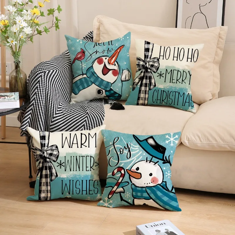 

Merry Christmas Throw Pillow Covers, 45x45cm Winter Holiday Party Cushion Case Decoration for Sofa Couch Set of 4