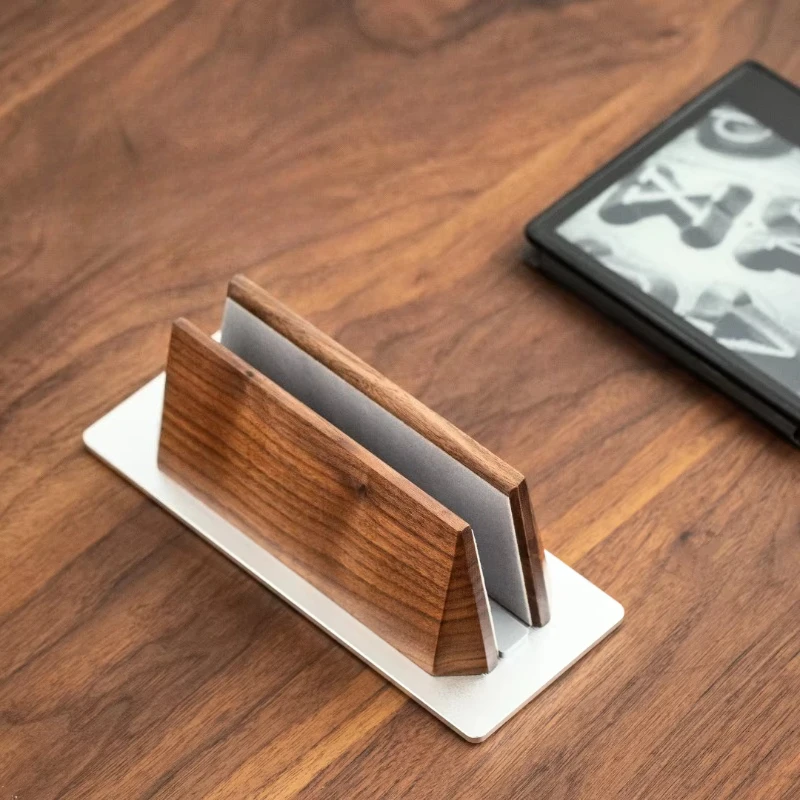

Office Vertical Laptop Stand Walnut & Aluminum Notebook Dock for Desk Space Saving Electronic Accessories for IPad Tablet Holder