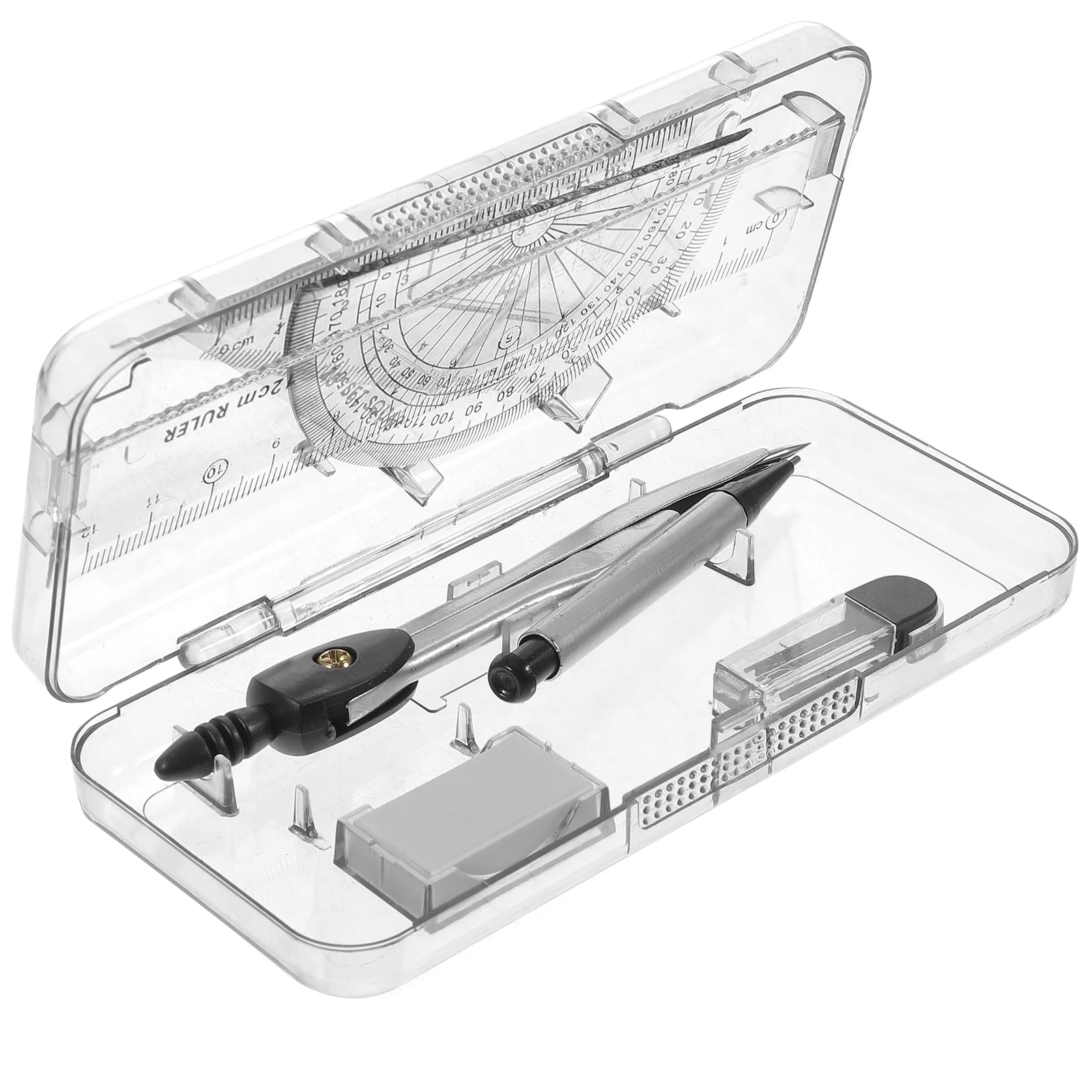 Set di bussole Strumento di disegno geometrico con goniometro Divisore Righello Matita Gomma da piombo