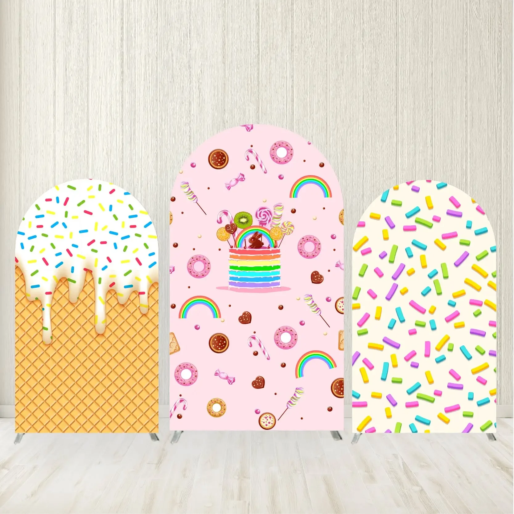 Arch Backdrop Covers Sweet Candy Birthday Party Cream Sprinkles Ice Cream Baby Shower Kids Pink Parties Background Decorations