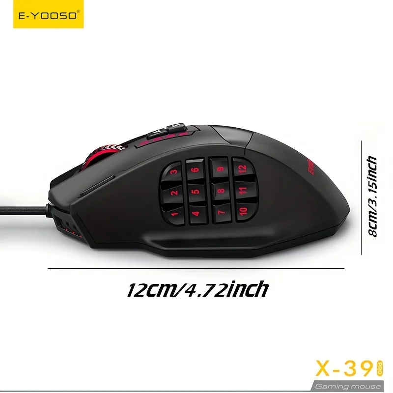 E-YOOSO X-39Pro Wired Gaming Mouse 12 Side Buttons Adjustable Weight RGB Macro Program Ergonomic USB Game Mice Laptop Desktop