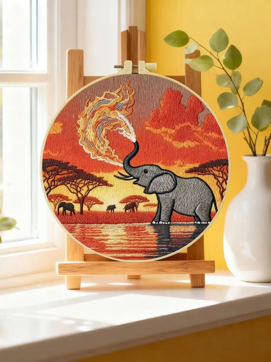 1 Stück 20X20CM/15X15CM 7,87/6,3 Zoll Tier - Elefant Stickerei Starter-Kit DIY-Kit DIY-Stickerei-Set Handarbeiten Heimdekoration – Detail 6