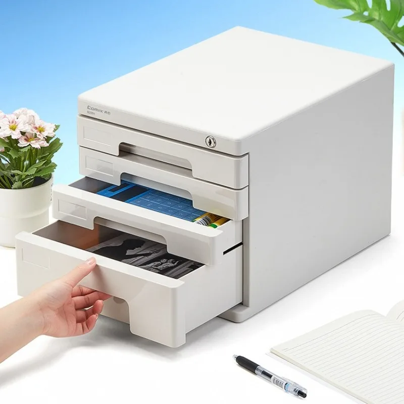Plastic Desktop File Cabinet Locking Large Capacity Drawer A4 Document Storage Organizer Important Papers Secure Storage Box