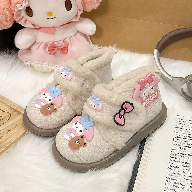 Kawaii My Melody Sanrio الطلاب لطيف الصوف أحذية قطنية دافئة الأطفال أحذية قصيرة الشتاء احذية الجري هدايا للفتيات