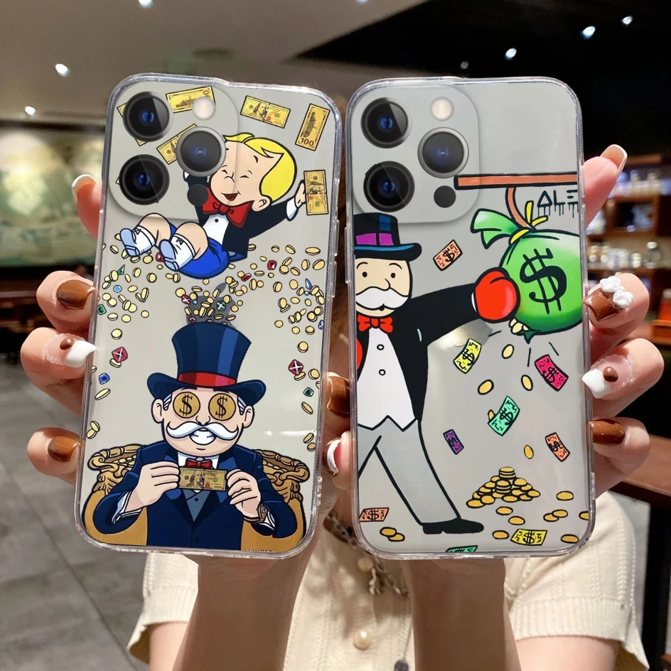 Cartoon Dollar Monopolys Phone Cover For iPhone 11 12 13 14 15 16 Pro Max 16 14 15 Plus Soft Silicone TPU Case Fundas