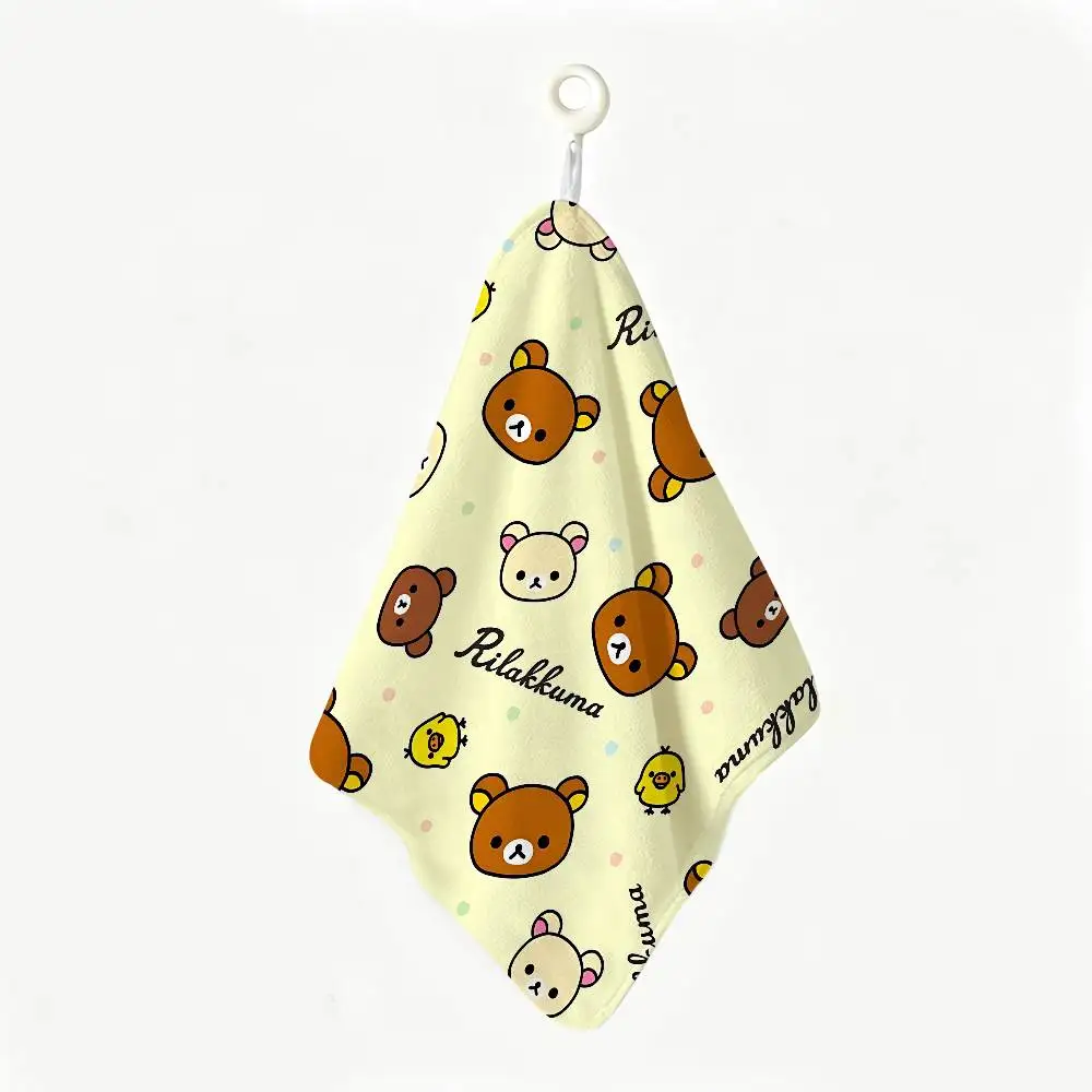 Cute Cartoon Rilakkuma Polyester Cotton Hand Wiping Towel, Anti-shrink Hanging Kitchen Cloth for Household Cleaning