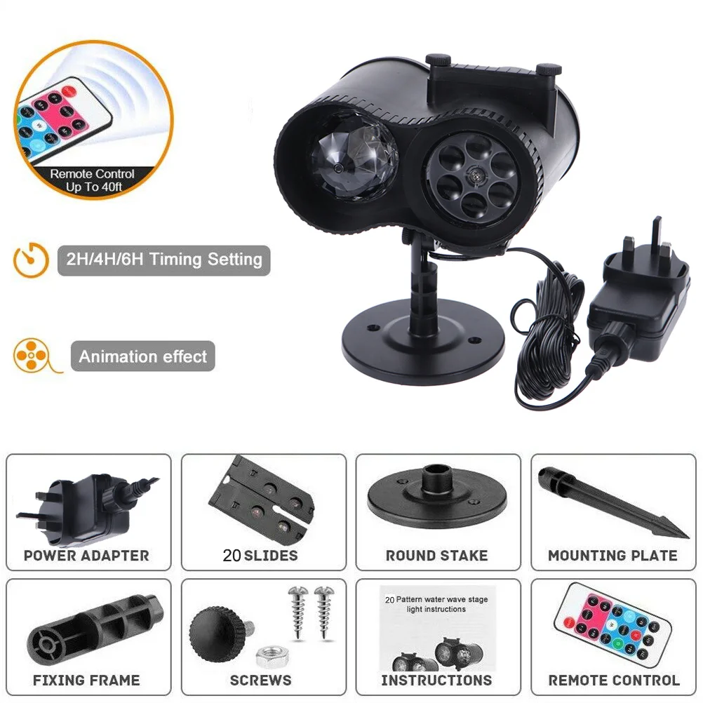 مقاوم للماء تتحرك كشاف ضوئي LED عيد الميلاد الملونة 20 أنماط 6 حفرة عدسة أضواء خارجية عطلة حديقة الهالوين #6