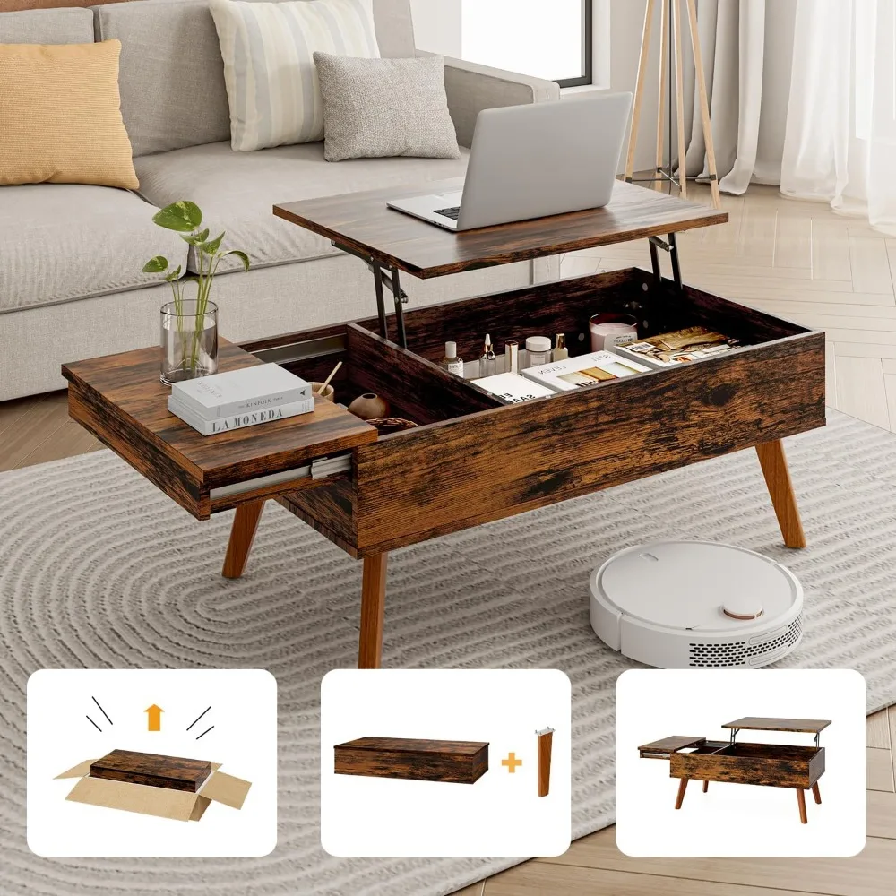 

Lift Top Coffee Table, Ten Minute Install Coffee Table Center Table with Hidden Storage Compartments, Rising Tabletop Dining