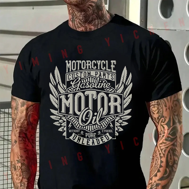 Motorcycle Custom Parts Motor Oil Men T-Shirt Moto Cotton Summer O-neck Short Sleeve Fashion Hip Hop Tee
