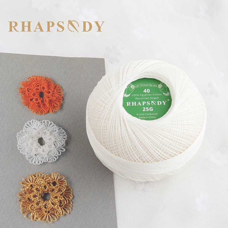 Rhapsody Premium Cotton Crochet Thread Size 40 for Tatting Needlepoint Knitting Bobbin Lace Quilting Sewing Mercerized