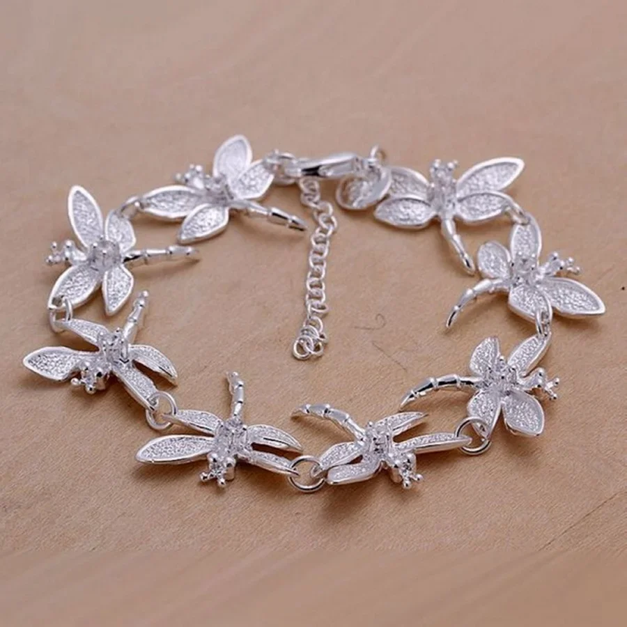 

High Quality New Fashion Silver Color Jewelry Creative Inlaid Stone Dragonfly Bracelets Chain Lady Women Free Shipping