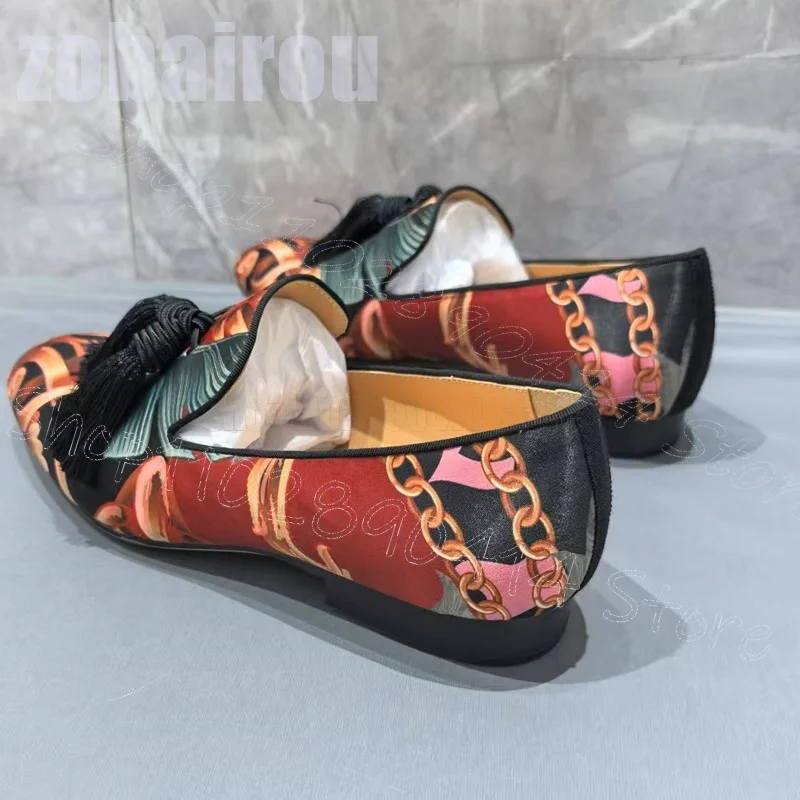 

Graffiti Painting Print Black Tassels Men Loafers Fashion Slip On Men Shoes Luxury Handmade Party Feast Dating Men Casual Shoes