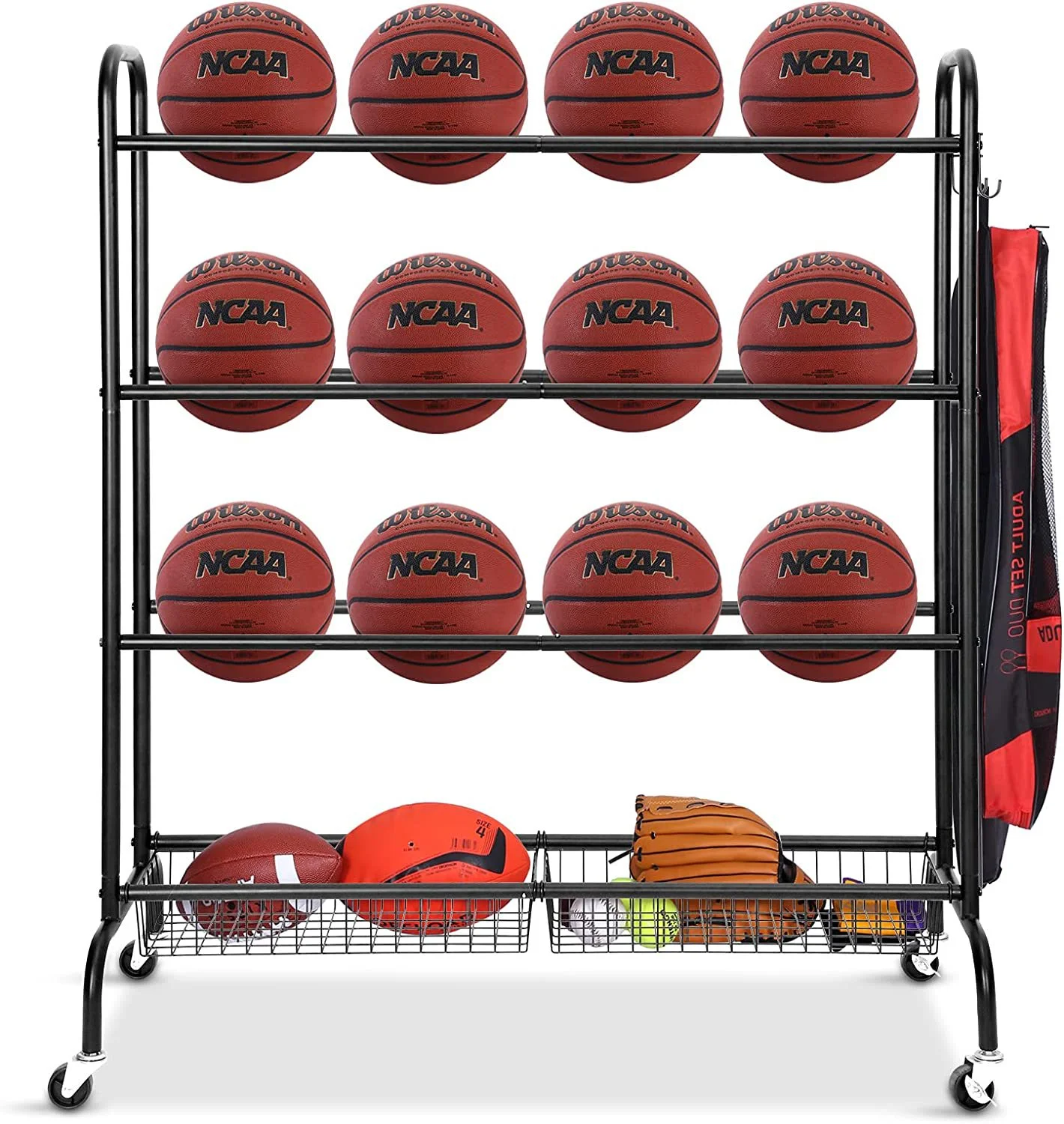 Sport Equipment Storage Rack Football Basketball Storage Rack Ball Stand Storage Holder for Home Neasting WIth Rolling Wheels